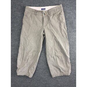 Ibex Organic Crop Pants Womens 6 Khaki Beige Casual Button Hem Lightweight